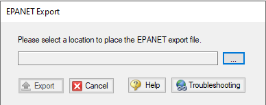 The EPANET Export window.